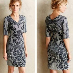 Anthropologie Yoana Baraschi blue lace print bodycon dress